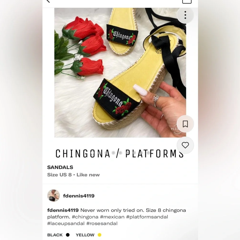Yellow Espadrille Platforms with Black Embroidered Strap